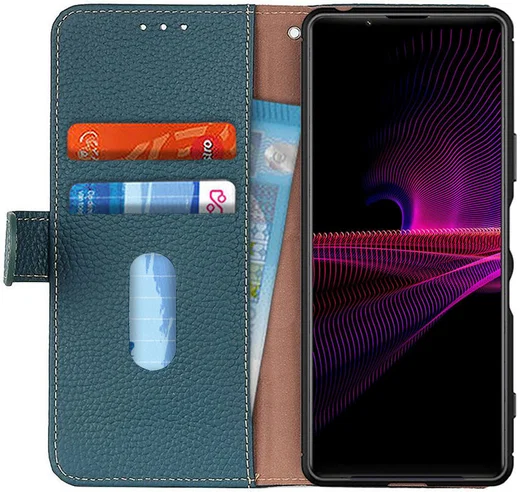 KHAZNEH Sony Xperia 1 III Hoesje Wallet Book Case Echt Leer Groen afbeelding 1