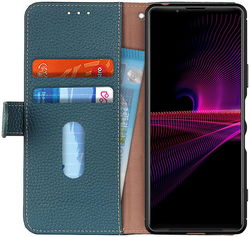 KHAZNEH Sony Xperia 1 III Hoesje Wallet Book Case Echt Leer Groen afbeelding