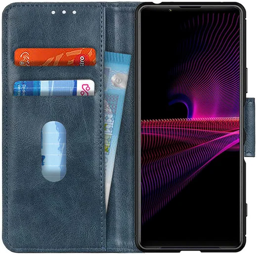 Sony Xperia 1 III Hoesje Portemonnee Book Case Kunstleer Blauw afbeelding 1