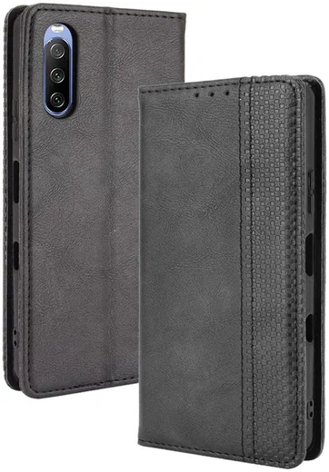 Sony Xperia 10 III Hoesje Book Case Vintage Portemonnee Zwart afbeelding 1