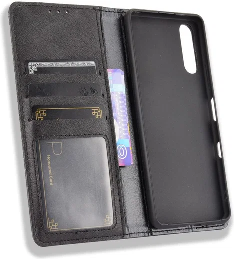 Sony Xperia 10 III Hoesje Book Case Vintage Portemonnee Zwart afbeelding 6