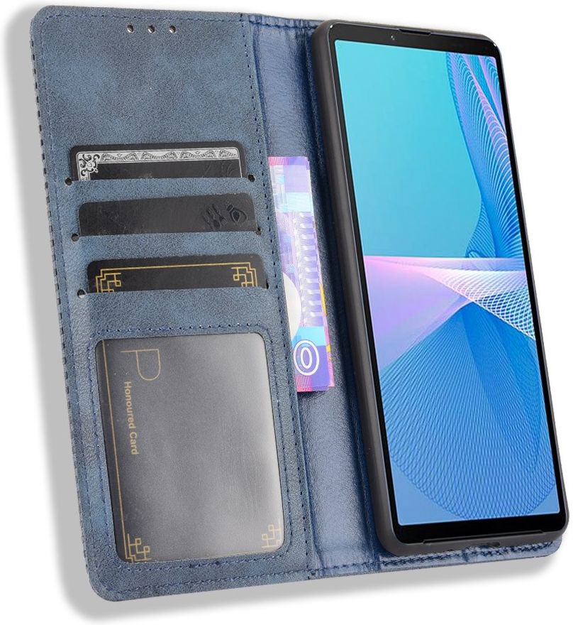 Sony Xperia 10 III Hoesje Book Case Vintage Portemonnee Blauw afbeelding 2
