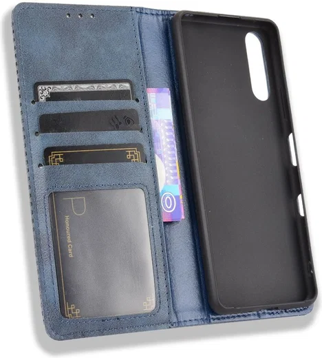 Sony Xperia 10 III Hoesje Book Case Vintage Portemonnee Blauw afbeelding 5