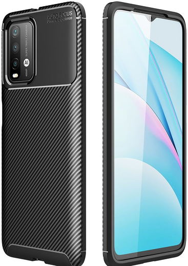 Xiaomi Redmi 9T Hoesje Siliconen Carbon TPU Back Cover Zwart afbeelding 5