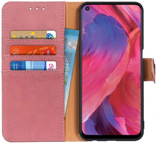 Oppo A54 5G / A74 5G Hoesje Portemonnee met Drukknoop Sluiting Roze afbeelding 1