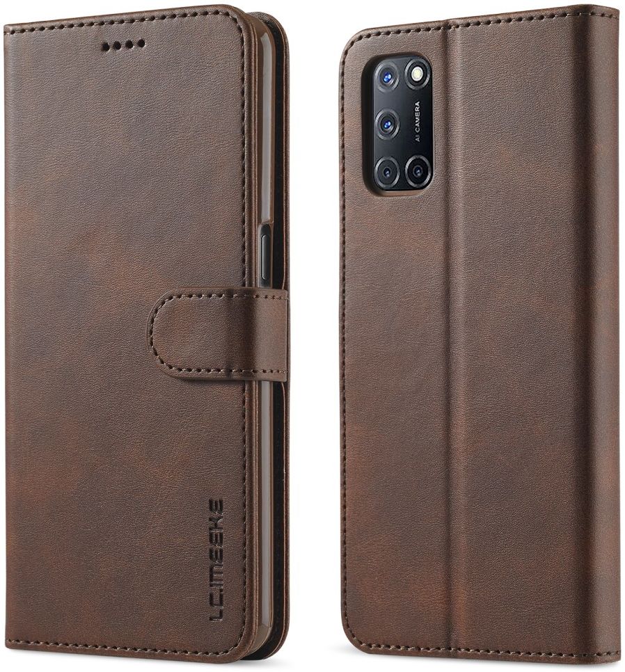 LC.IMEEKE Oppo A54 5G / A74 5G Hoesje Book Case Kunst Leer Bruin afbeelding 4
