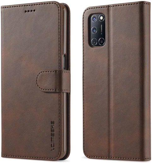 LC.IMEEKE Oppo A54 5G / A74 5G Hoesje Book Case Kunst Leer Bruin afbeelding 4