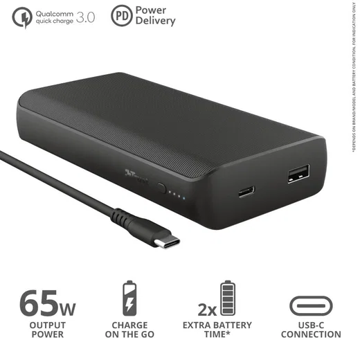 Trust Laro 65W Laptop/MacBook Powerbank 20.000 mAh USB/USB-C PD Zwart afbeelding 8