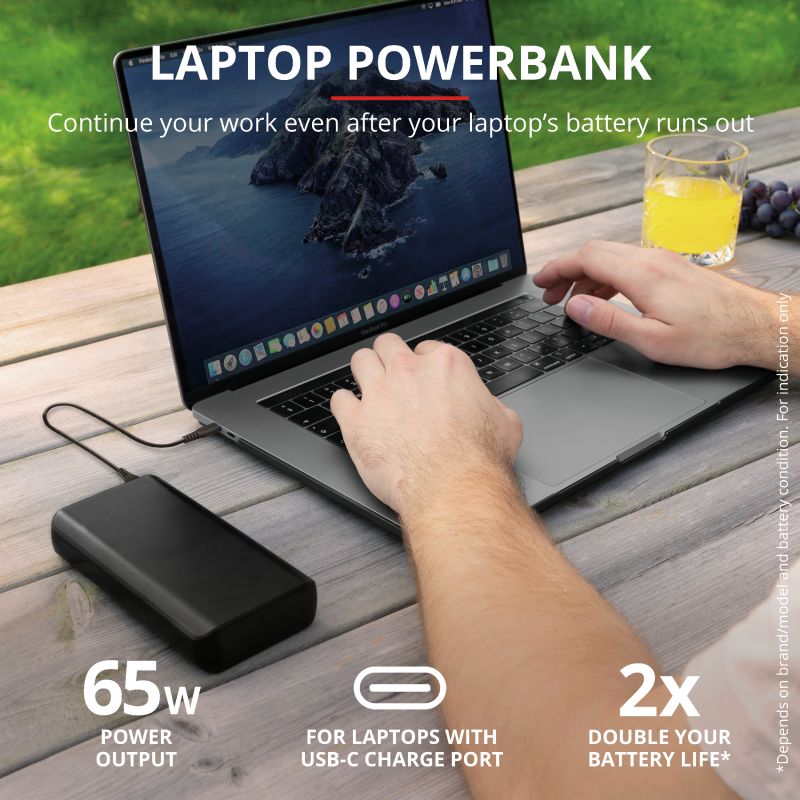 Trust Laro 65W Laptop/MacBook Powerbank 20.000 mAh USB/USB-C PD Zwart afbeelding 4