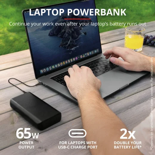 Trust Laro 65W Laptop/MacBook Powerbank 20.000 mAh USB/USB-C PD Zwart afbeelding 4