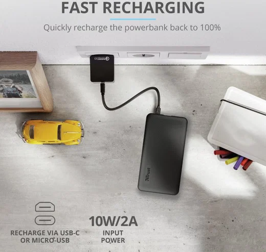 Trust Primo Ultra Dunne Mini Powerbank USB/USB-C 5.000 mAh Zwart afbeelding 9