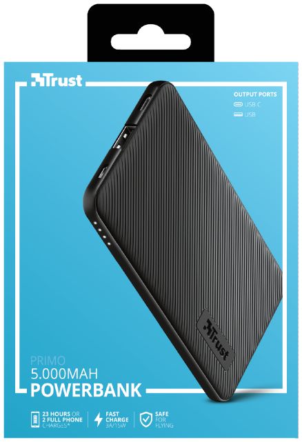 Trust Primo Ultra Dunne Mini Powerbank USB/USB-C 5.000 mAh Zwart afbeelding 14