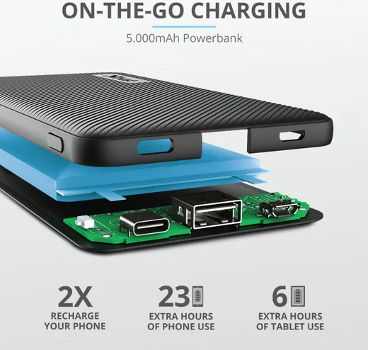 Trust Primo Ultra Dunne Mini Powerbank USB/USB-C 5.000 mAh Zwart afbeelding 5