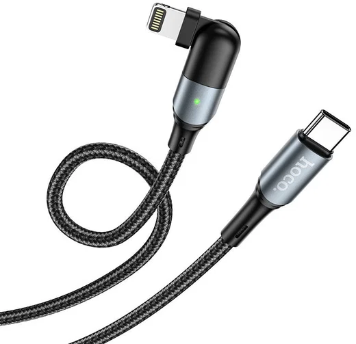 Hoco U100 USB-C naar Apple Lightning Draaibare Haakse Kabel 20W Zwart afbeelding 2