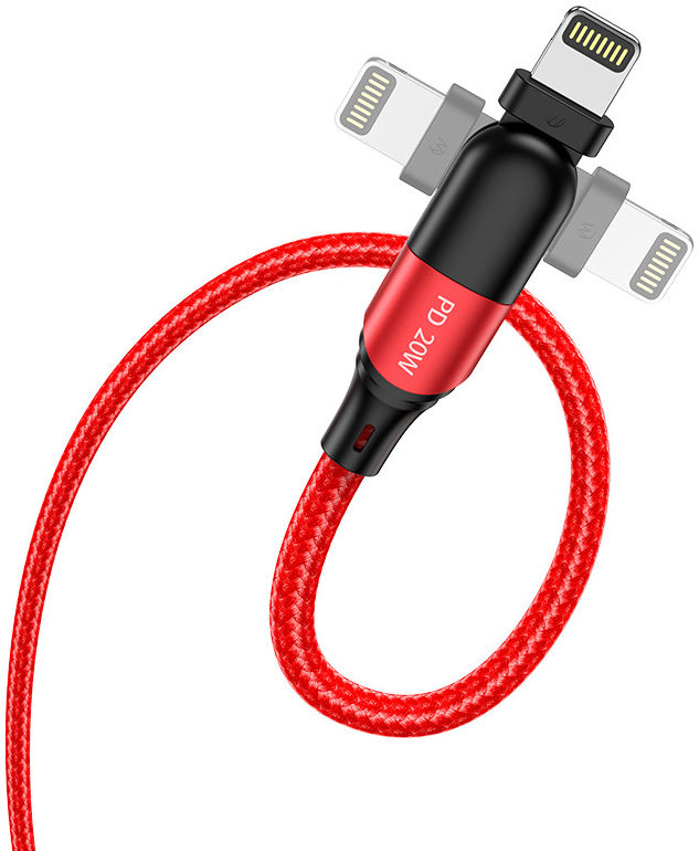 Hoco U100 USB-C naar Apple Lightning Draaibare Haakse Kabel 20W Rood afbeelding 3