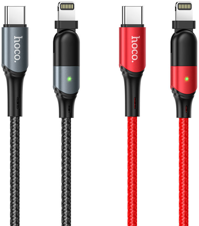 Hoco U100 USB-C naar Apple Lightning Draaibare Haakse Kabel 20W Rood afbeelding 7