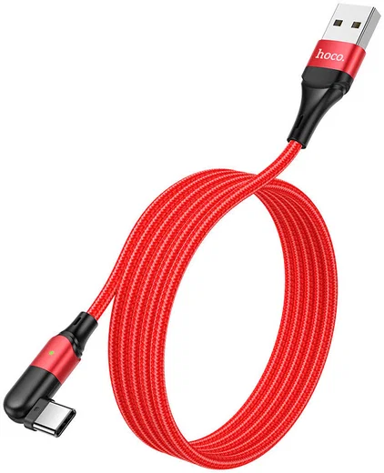 Hoco U100 USB-A naar USB-C Haakse Draaibare Kabel 1.2 Meter Rood afbeelding 1
