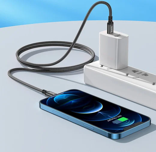 Hoco 20W PD Gevlochten USB-C naar Lightning Kabel 2M Fast Charge Zwart afbeelding 4