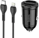 Hoco Dubbele 30W PD Autolader + USB-C naar Lightning kabel Zwart afbeelding 1