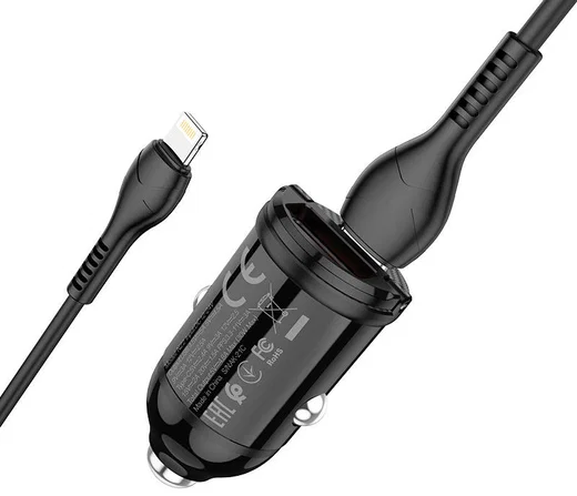 Hoco Dubbele 30W PD Autolader + USB-C naar Lightning kabel Zwart afbeelding 3