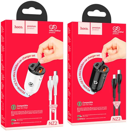 Hoco Dubbele 30W PD Autolader + USB-C naar Lightning kabel Wit afbeelding 7