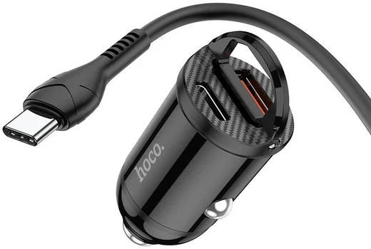 Hoco 4.8A Auto Snellader 30W met QC en PD 3.0 + USB-C Kabel 1M Zwart afbeelding 5