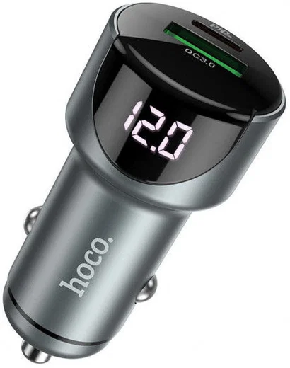 Hoco 3A Fast Charge Autolader met Quick Charge 3.0 en 20W PD Grijs afbeelding 1