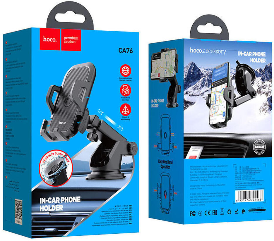 Hoco 360° Verstelbare Dashboard/Raam Telefoon Houder met Zuignap Zwart afbeelding 9