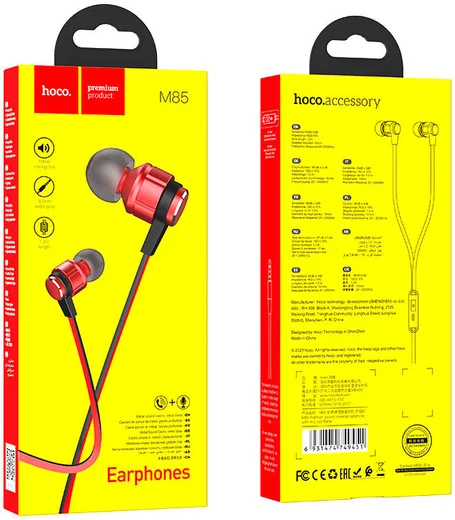 Hoco Platinum Sound Universele In-Ear Oortjes Telefoon Headset Rood afbeelding 4
