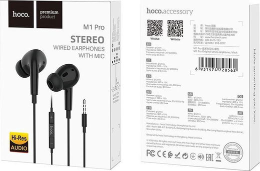 Hoco M1 Pro Bedrade In-Ear Oordopjes 3.5mm Jack Headset Zwart afbeelding 5