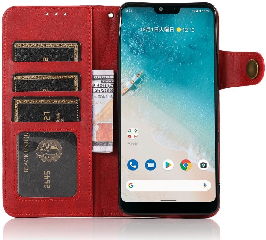 Motorola Moto G100 Hoesje Portemonnee met Drukknoop Sluiting Rood afbeelding 3
