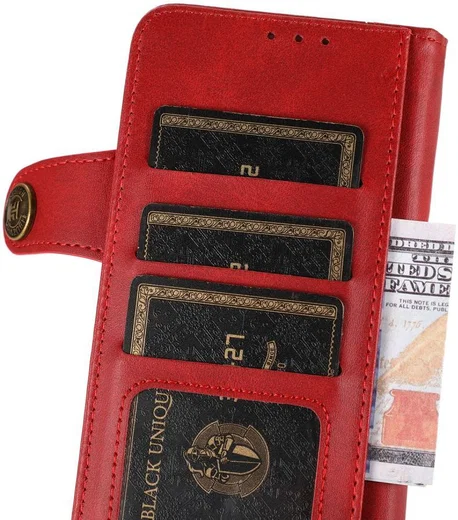 Motorola Moto G100 Hoesje Portemonnee met Drukknoop Sluiting Rood afbeelding 5