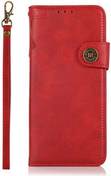 Motorola Moto G100 Hoesje Portemonnee met Drukknoop Sluiting Rood afbeelding