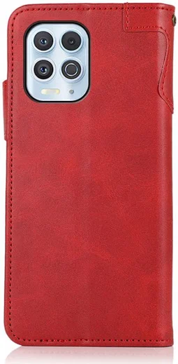 Motorola Moto G100 Hoesje Portemonnee met Drukknoop Sluiting Rood afbeelding 2