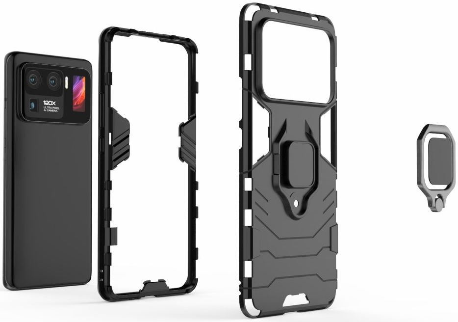 Xiaomi Mi 11 Ultra Hoesje Metalen Magnetische Ring Kickstand Zwart afbeelding 3
