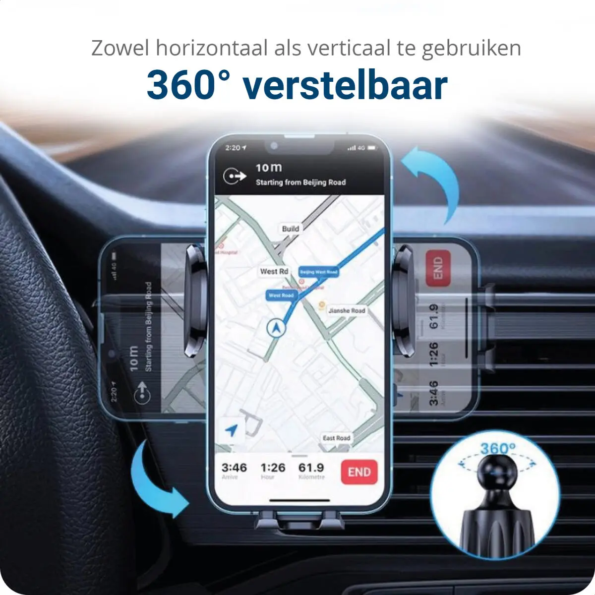 Magnetische MagSafe Houder - Auto Ventilatierooster - 360° Verstelbaar - Zwart afbeelding 7