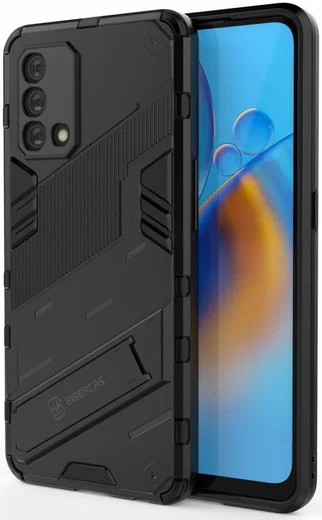 Oppo A74 4G Hoesje Hybride Back Cover met Kickstand Zwart afbeelding 1