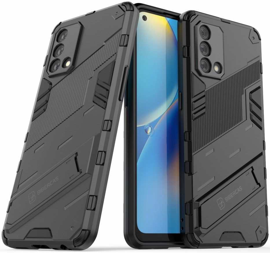 Oppo A74 4G Hoesje Hybride Back Cover met Kickstand Zwart afbeelding 2
