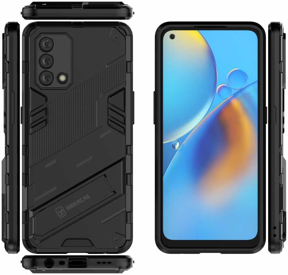 Oppo A74 4G Hoesje Hybride Back Cover met Kickstand Zwart afbeelding 3