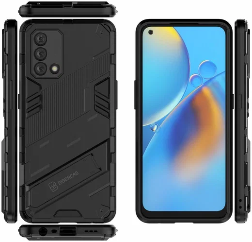 Oppo A74 4G Hoesje Hybride Back Cover met Kickstand Zwart afbeelding 3