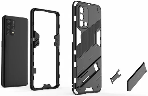 Oppo A74 4G Hoesje Hybride Back Cover met Kickstand Zwart afbeelding 5