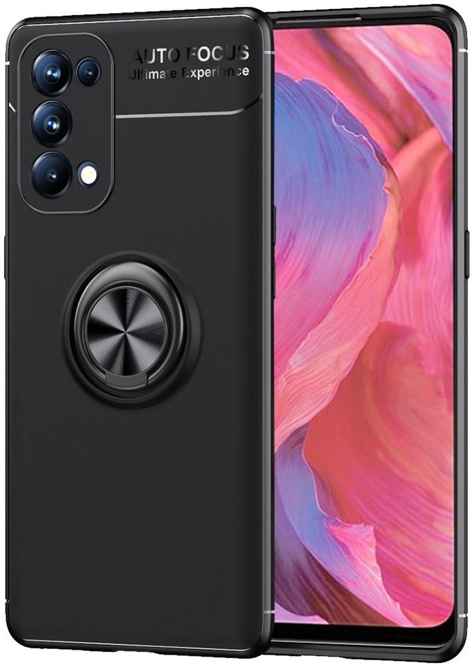 Oppo A74 5G Hoesje Metalen Magnetische Ring Kickstand Zwart afbeelding 1