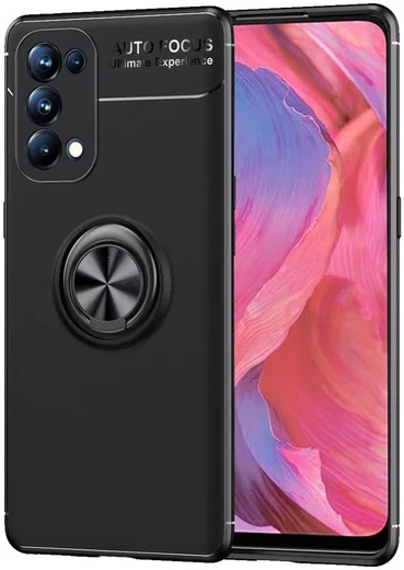 Oppo A74 5G Hoesje Metalen Magnetische Ring Kickstand Zwart afbeelding 1