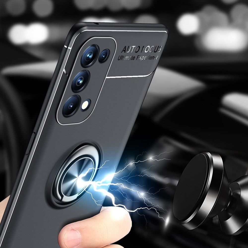 Oppo A74 5G Hoesje Metalen Magnetische Ring Kickstand Zwart afbeelding 10