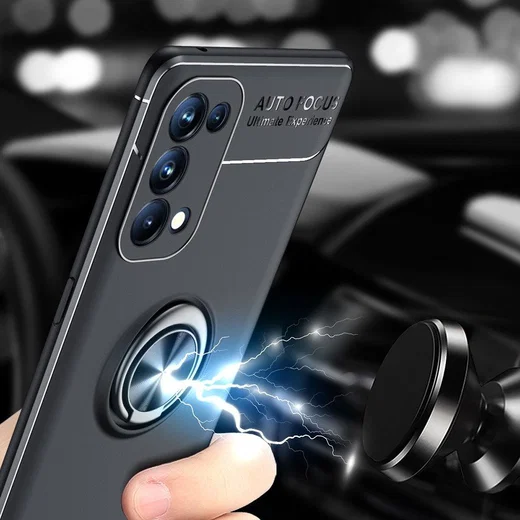 Oppo A74 5G Hoesje Metalen Magnetische Ring Kickstand Zwart afbeelding 10