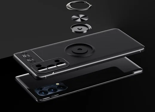 Oppo A74 5G Hoesje Metalen Magnetische Ring Kickstand Zwart afbeelding 6