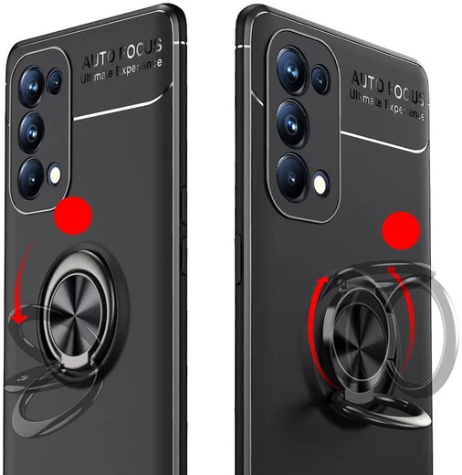Oppo A74 5G Hoesje Metalen Magnetische Ring Kickstand Zwart afbeelding 7