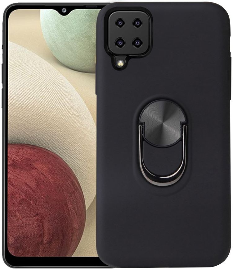Samsung Galaxy A12 Hoesje met Metalen Magnetische Ring Kickstand Zwart afbeelding 1