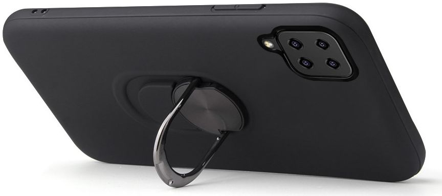 Samsung Galaxy A12 Hoesje met Metalen Magnetische Ring Kickstand Zwart afbeelding 3
