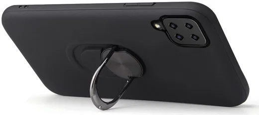 Samsung Galaxy A12 Hoesje met Metalen Magnetische Ring Kickstand Zwart afbeelding 3